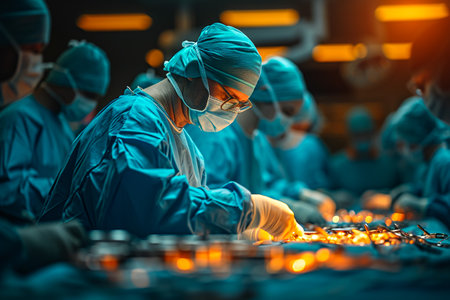 Medical Team Performing Surgical Operation in Modern Operating Roomの素材