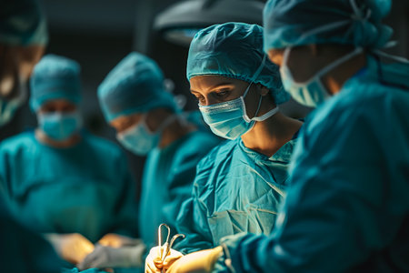 Medical Team Performing Surgical Operation in Modern Operating Roomの素材