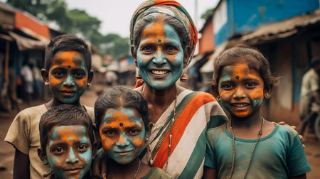 Little boy plays with colors.Concept for Indian festival Holi.の素材