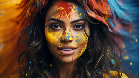 indian kids playing with colours or asian children celebrating holi - festival of coloursの素材