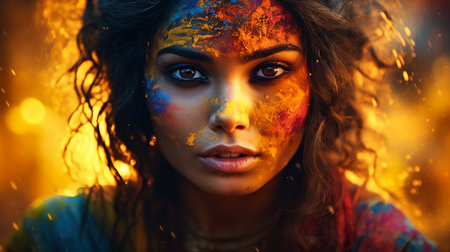 indian kids playing with colours or asian children celebrating holi - festival of coloursの素材