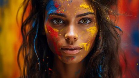 indian kids playing with colours or asian children celebrating holi - festival of coloursの素材