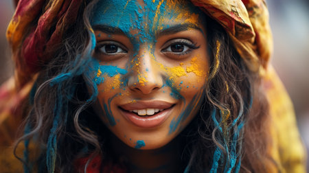 indian kids playing with colours or asian children celebrating holi - festival of coloursの素材