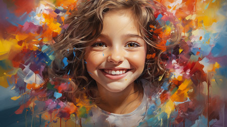 Indian child playing with the color in holi festivalの素材