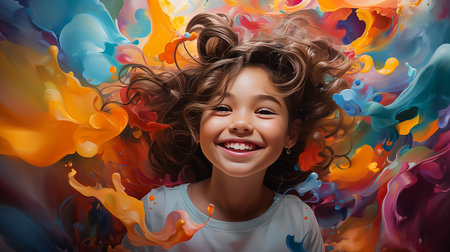 Indian child playing with the color in holi festivalの素材