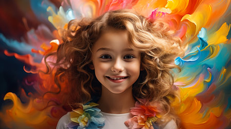 Indian child playing with the color in holi festivalの素材