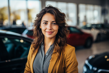 Super salesteam in dealership, two consultants or managers in elegant suit with laptop computer in arms looking on camera with smile.の素材