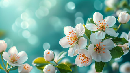 Branches of a blossoming apricot tree with soft focus in the sunlight, a beautiful spring floral image.の素材