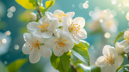 Beautiful spring cherry tree with flowers and bokehの素材