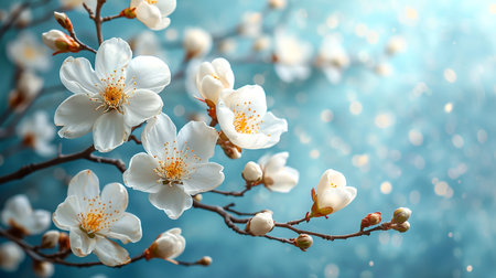 Beautiful spring cherry tree with flowers and bokehの素材