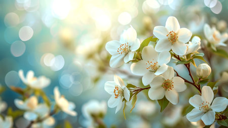 Beautiful spring cherry tree with flowers and bokehの素材
