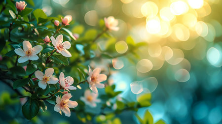White Daises flowers on meadow during spring blossom with sunrays, selective focus and blurred backgroundの素材