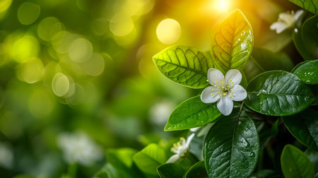 White Daises flowers on meadow during spring blossom with sunrays, selective focus and blurred backgroundの素材