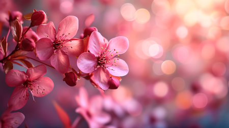 Sakura flowering. Large lush sakura flowers on a tree on a dark background in sunny weatherの素材