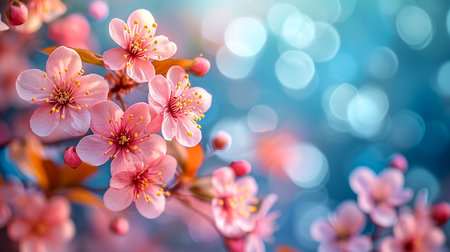 Sakura flowers cherry blossom on blur background.の素材