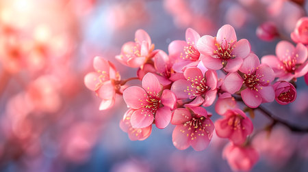 Flowering almond branch in the sunsetの素材