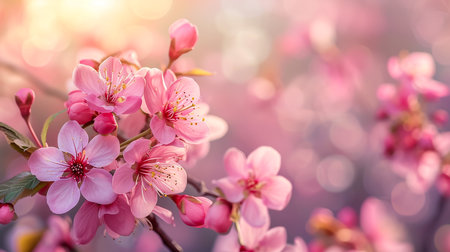 Flowering almond branch in the sunsetの素材