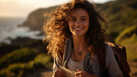 Portrait of smiling woman wearing spectacles while sitting at desk. Business woman taking notes in diary and looking at camera. University girl with eyeglasses sitting on table at library.の素材