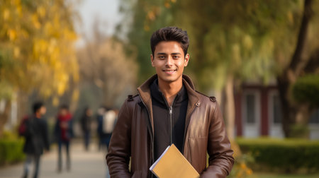 Collage with many happy students on colorful backgroundの素材