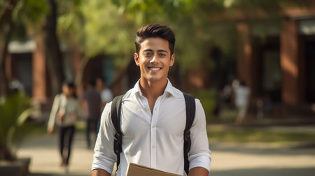 Collage with many happy students on colorful backgroundの素材