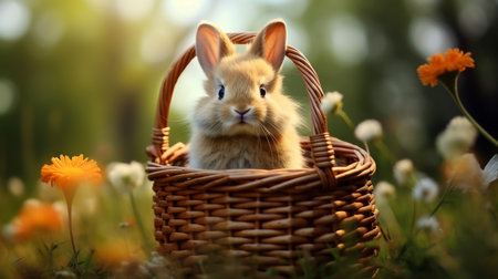 Bunny Bliss: A Pastel Paradise of Flowers and Eggs Capturing the Spirit of Easter Joy in Every Petal and Hueの素材