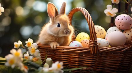 Bunny Bliss: A Pastel Paradise of Flowers and Eggs Capturing the Spirit of Easter Joy in Every Petal and Hueの素材