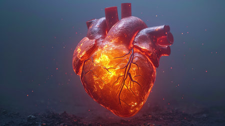 Glowing human heart in handsの素材