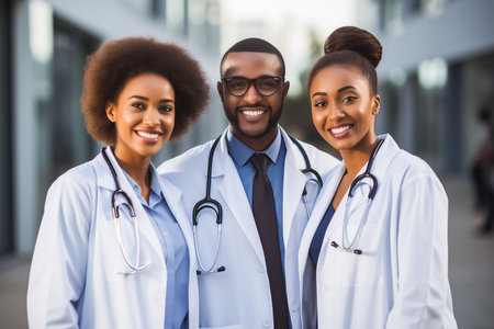 Portrait of a group of happy doctors and nurses in hospitalの素材