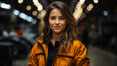 Construction Engineering Asian woman civil engineer paper plan building architect wearing white safety helmet look at the construction site.の素材