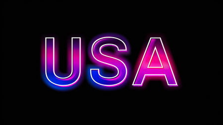 National waving flag of united states on pole against blue cloudless sky in daylightの素材