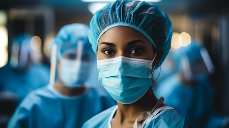 Close up female therapist wearing face maskの素材