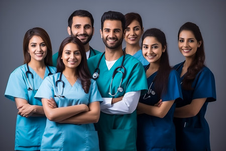 Doctor leading a medical team at the hospitalの素材
