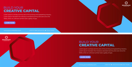 Abstract vector website template with red and blue geometric elements. Website headers design.のイラスト素材