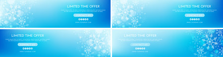 Set of winter banners with snowflakes on blue background. Vector illustrationのイラスト素材