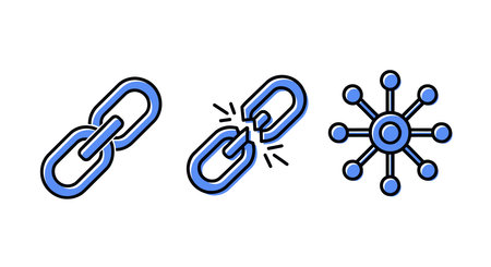 A vector illustration of a broken chain link with a network connection symbol on a white background,...