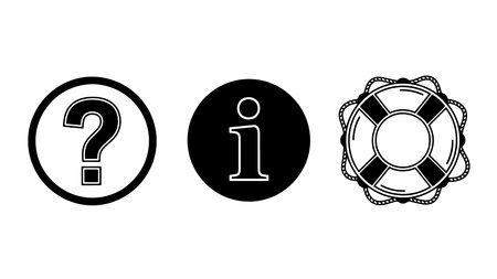 A detailed vector illustration of three icons - a question mark in a circle, an information symbol...