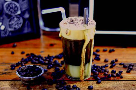 This healthy tea drink mixed with milk and eggs is typical of Indonesian terrainの写真素材