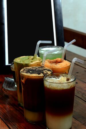 a variety of drinks are provided with a mixed flavor of milkの写真素材