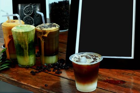 a variety of drinks are provided with a mixed flavor of milkの写真素材