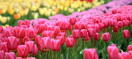 Colorful tulip flowers bloom in the spring  garden  backgroundの素材