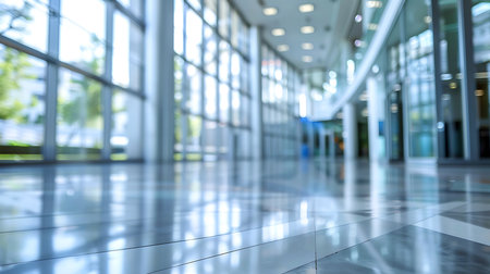 Blurred background of corridor in modern office building for business background.の素材