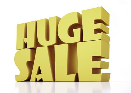 Huge Sale Gold Text on white background with reflection.の写真素材