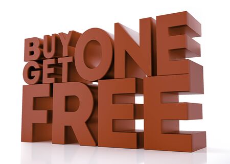 3D Red Render -  Buy 1 Get 1 Free on white background with reflection.の写真素材