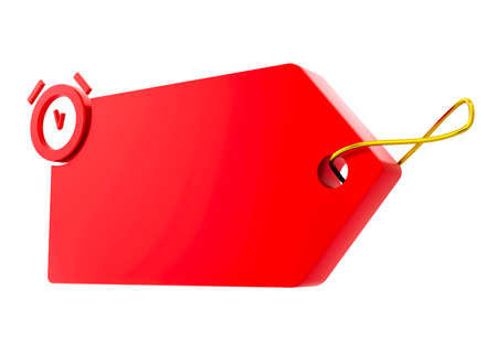 3D Sale Tag-3D Render red color on white background with reflectionの写真素材