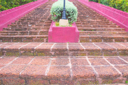 Walkway made of red brick 