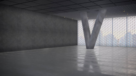 Render of Empty Concrete Hallの写真素材