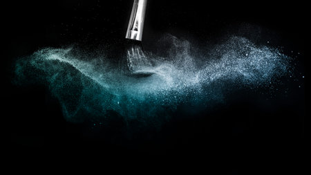 blue powder splashの写真素材