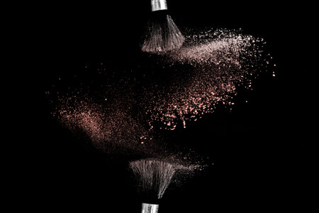 Color of the year, powder splash and brush for makeup artist or beauty blogger
