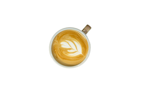 Latte art coffee isolated on white background with clipping path, top viewの写真素材