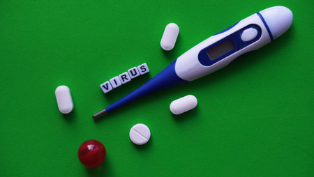 Prevention of the coronavirus virus. Vitamins. temperature measurement, Pandemic, epidemic. Viruses...